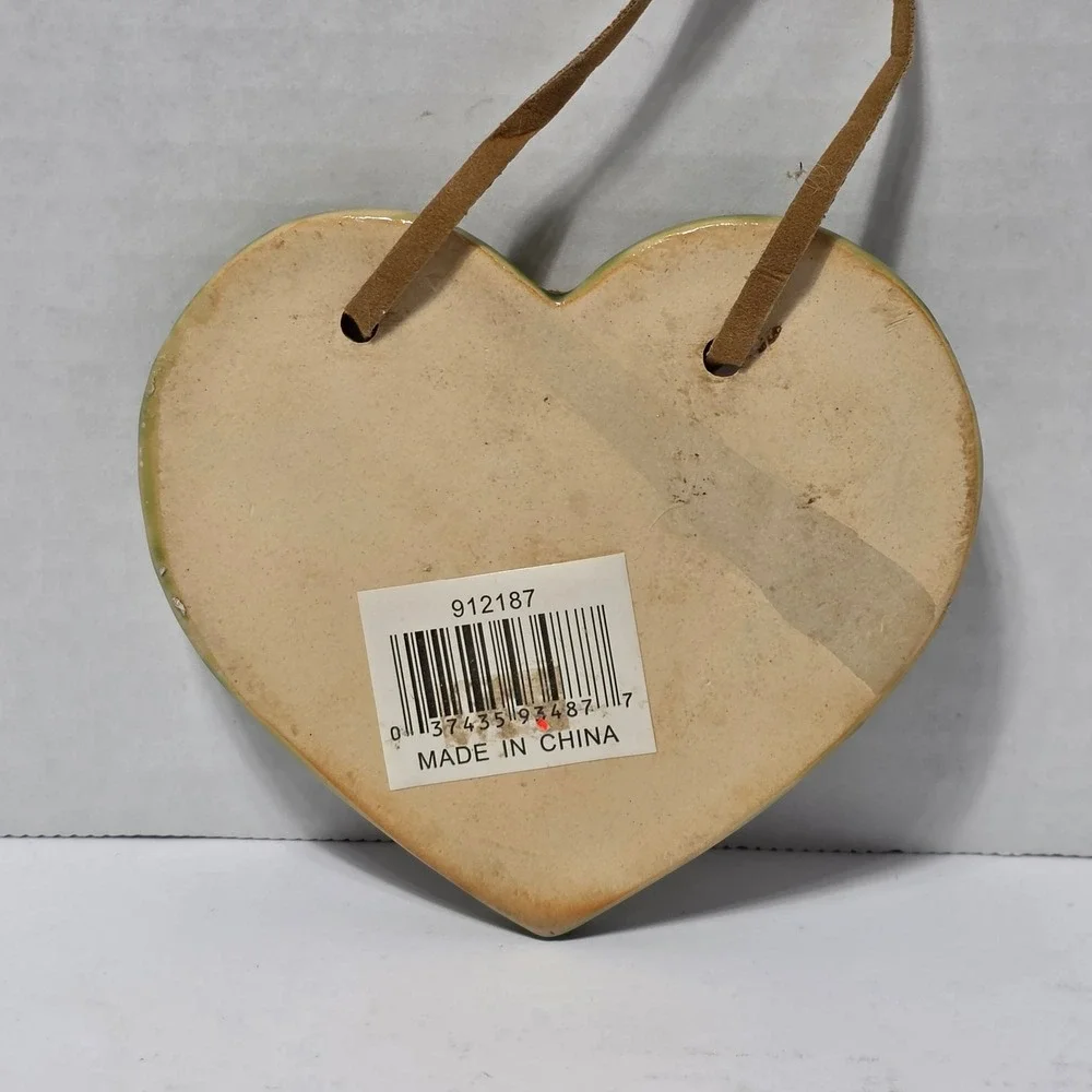 Ceramic Heart Wall Plaque Butterfly Life is Fragile Handle with Prayer Green